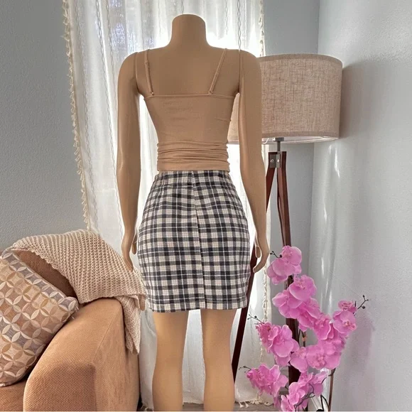 Vintage Niki Lee Gingham Button Wrap Skirt Size 7 Unique Retro